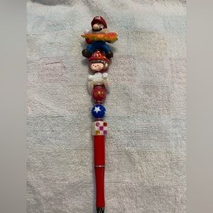 Red Novelty Pen with  Mario brothers Figurines with beads ! NWT